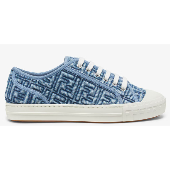 Fendi Domino Blue Denim FF Logo White Platform Logo Low Top Trainer Sneaker 39 - Picture 1 of 14